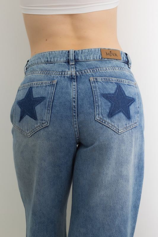 Wide Leg  Star - Sky Blue